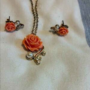 Elegant Rose Jewelry Set with Fake Pearls